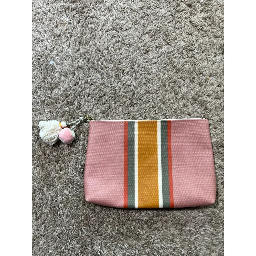 Madewell Canvas Striped Makeup Bag Tassel Zipper Pouch Boho Travel‎ Toiletry